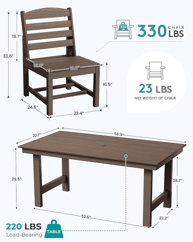 SERWALL Armless Outdoor Dining Chair Set of 2, All Weather Resistant,Coffee