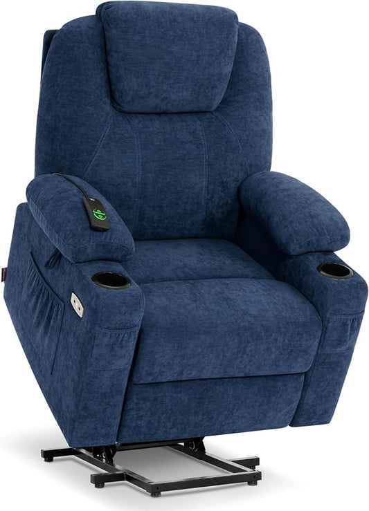 MCombo Power Lift Recliner Chair for Elderly, Lift Chair with Heat and Massage for Tall People, USB&Type C Ports, Extended Footrest, Cup Holders, Fabric 7516(Large,Admiral)