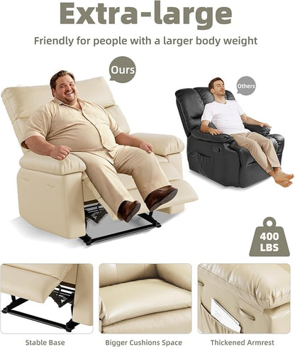 GarveeHome Oversized Leather Recliner Chair, Extra Wide Manual Recliner for Adults, Lazy Chair with 1.5X Sponge Comfort Arm and Back for Living Room, Bedroom, Nursing Room