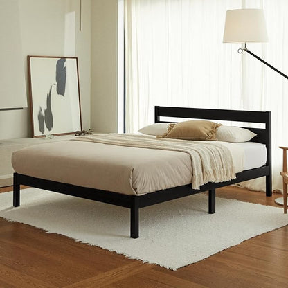 LIFEMENT King Bed Frame with Headboard Classic Wood Platform, Noise Free, Under Bed Storage, No Box Spring Needed, Easy Assembly, Black