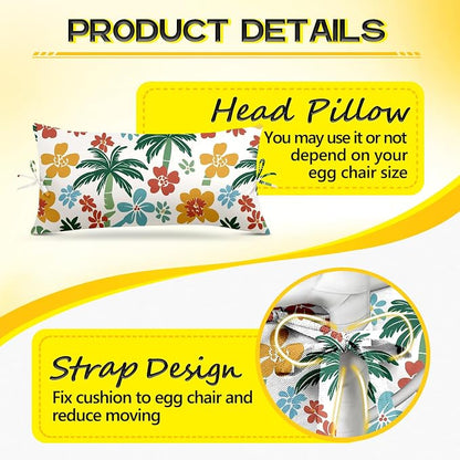 MAGIC ELEPHANT Egg Chair Cushion, Memory Foam Hanging Egg Chair Cushion Replacement, Indoor Outdoor Hammock Basket Swing Cushion with Headrest (Hawaiian Palm Floral)