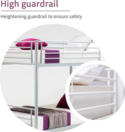 Metal Bunk Bed Twin Over Twin - with Removable Ladder and Guard Rail - Space Saving Design - Easy Assembly -Silver Grey