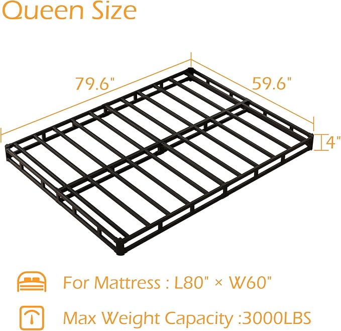 Maenizi Queen Box Spring 4 Inch Low Profile, Bed Base with Fabric Cover | Heavy Duty Metal, Mattress Foundation, Easy Assembly, Noise Free