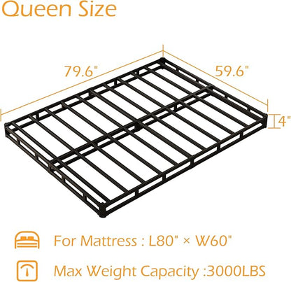 Maenizi Queen Box Spring 4 Inch Low Profile, Bed Base with Fabric Cover | Heavy Duty Metal, Mattress Foundation, Easy Assembly, Noise Free