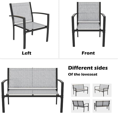Greesum 4 Pieces Patio Furniture Set, Outdoor Conversation Sets for Patio, Lawn, Garden, Poolside with A Glass Coffee Table, Gray