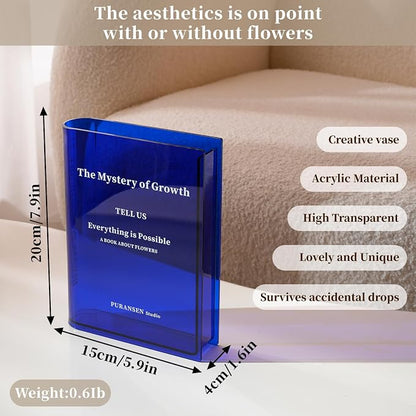 Puransen Blue Book-Shaped Vase for Flowers - Aesthetic Room Decor for Modern Home/Office, Minimalist Shelf Organizer with Floral Display, for Book Lovers & Interior Design Enthusiasts