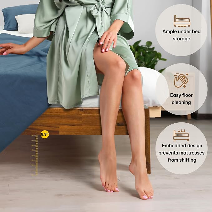 Acacia Mervyn Queen Size Bed Frame, Queen Platform Bed Frame, Mid Century Wood Bed Compatible with All Mattress Types, Wood Slats Support, Queen Bed Frame, Caramel