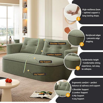 78.7" Futon Sofa Bed, 2-in-1 Foldable Sleeper Sofa, Convertible Floor Couch with Pillows, Corduroy Couch, Multi Functional Blanket, Upholstered Boneless Couches for Living Room, Forest Green