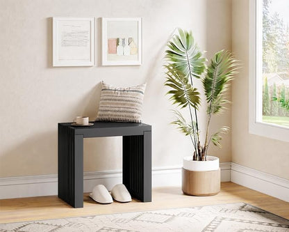Bamboo Dining Bench, 18'' Slatted Design Entryway Bench, Black | Modern Solid Bamboo Seating Bench for Indoor & Outdoor Use, Ideal for Kitchen, Hallway, Bedroom