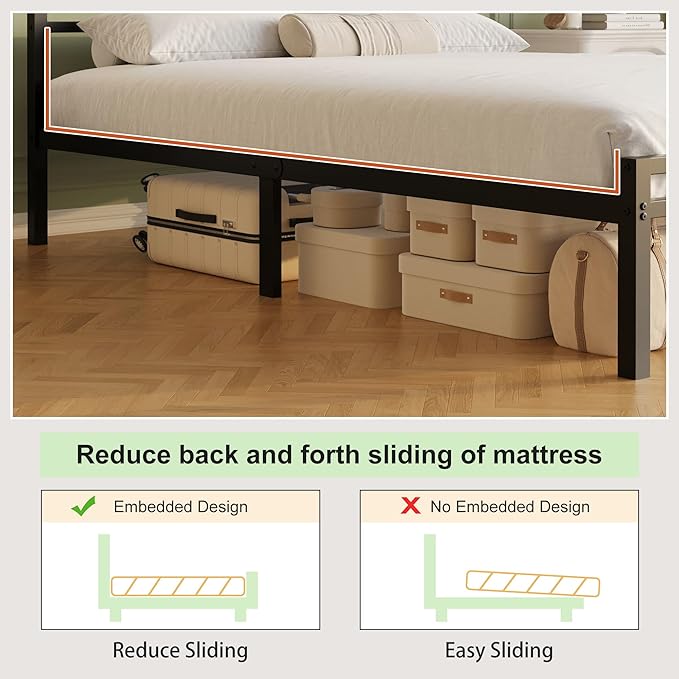 Lutown-Teen 12 Inch King Size Bed Frame with Headboard and Footboard | Classic Style Metal Platform Bed Frame, Under Bed Storage, No Box Spring Needed, Easy Assembly, Noise Free, Black