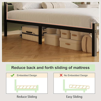 Lutown-Teen 12 Inch King Size Bed Frame with Headboard and Footboard | Classic Style Metal Platform Bed Frame, Under Bed Storage, No Box Spring Needed, Easy Assembly, Noise Free, Black