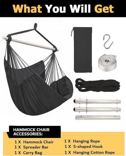 ADVOKAIR Hammock Chair Swing, Heavy-Duty Hanging Rope Swing Seat Supports 500 Lbs, Ideal for Outdoor Patio, Backyard, Porch, Deck & Indoor Bedroom Use