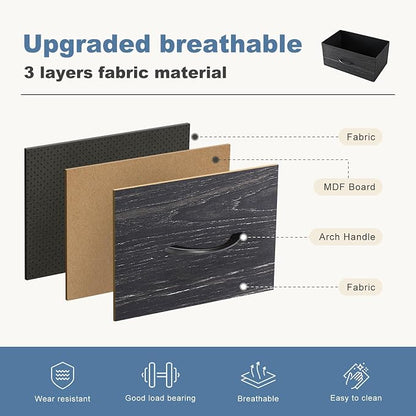 DUMOS 9 Drawer Dresser for Bedroom, Storage Organizer Chest of Drawers | Fabric Bins Storage Tower with Sturdy Metal Frame, Wood Tabletop for Closet, Black Wood