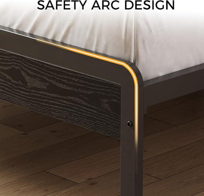 LIKIMIO King Bed Frame with Headboard, Dark Wood Camas King with Strong Supports, Sturdy, Noise-Free, No Box Spring Needed, Black