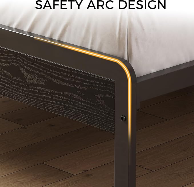 LIKIMIO Queen Bed Frame with Headboard, Dark Wood Camas Queen with Strong Supports, Sturdy, Noise-Free, No Box Spring Needed, Black