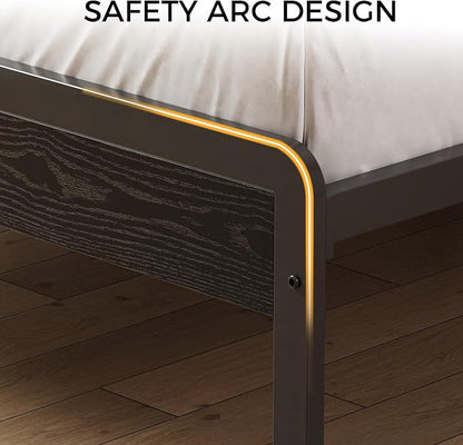 LIKIMIO Queen Bed Frame with Headboard, Dark Wood Camas Queen with Strong Supports, Sturdy, Noise-Free, No Box Spring Needed, Black