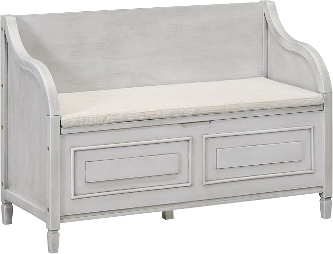 Knocbel Rustic Entry Storage Bench with Hidden Compartments and Removable Cushion, Wooden Entryway Hallway Foyer Shoe Bench Bedroom End of Bed Bench, 250lbs Weight Capacity (Gray Wash)
