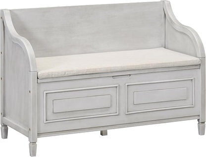 Knocbel Rustic Entry Storage Bench with Hidden Compartments and Removable Cushion, Wooden Entryway Hallway Foyer Shoe Bench Bedroom End of Bed Bench, 250lbs Weight Capacity (Gray Wash)