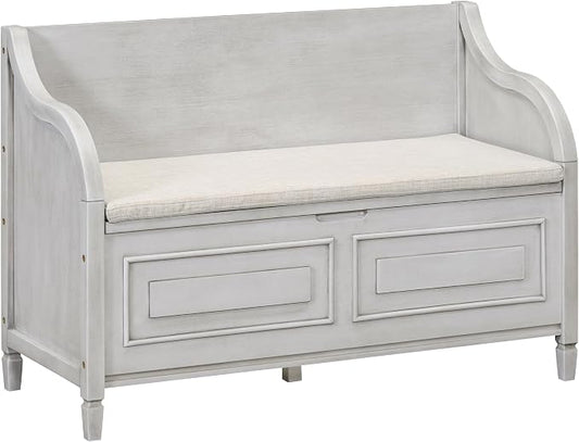 Knocbel Rustic Entry Storage Bench with Hidden Compartments and Removable Cushion, Wooden Entryway Hallway Foyer Shoe Bench Bedroom End of Bed Bench, 250lbs Weight Capacity (Gray Wash)