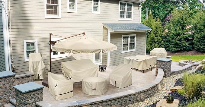 Porch Shield Fire Pit Cover - Waterproof 600D Heavy Duty Fade Resistant Round Patio Fire Bowl Cover Beige - 36 inch