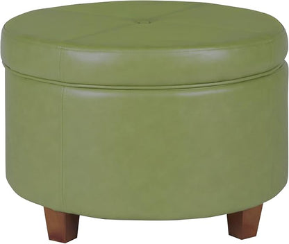 HomePop Round Leatherette Storage Ottoman with Lid, Moss Green Large