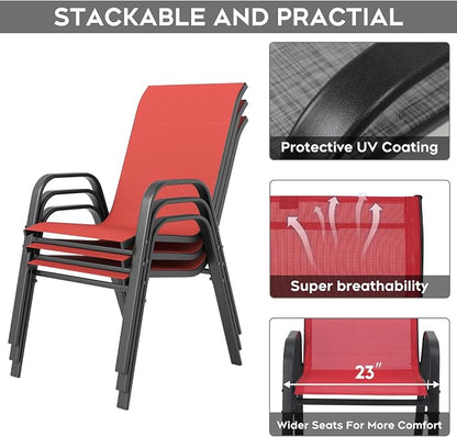 Outdoor Dining Set for 6, 7pcs Patio Table and Chairs Set with Adjustable Umbrella Hole,Heavy Duty 63”x37.8” Metal Dining Table and Stackable Patio Chair for Yard, Garden, Porch