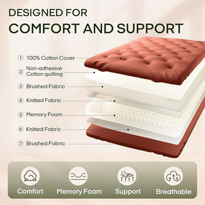 ZonLi Japanese Floor Futon Mattress Twin Size 39"x 75",100% Cotton Cover 6'' Thicken Tatami Mattress,Foldable Sleeping Pad,Portable Dormitory Tatami Mat,Roll Up Floor Lounger Bed for Adult (Cinnamon)