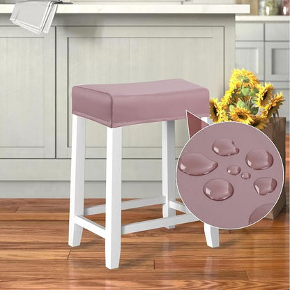 YISUN Stool Covers Rectangle - 4 Pack Stretch Oilproof Waterproof PU Bar Stool Covers Saddle Seat Counter Pub Vanity Chair Cover with Elastic Bands