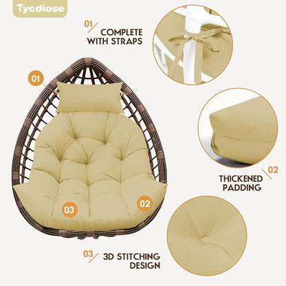 Outdoor Hanging Egg Chair Cushion Replacement, Thicken Egg Chair Cushion Waterproof Basket Eggs Chairs Cushion with Headrest Pillow, U-Shaped Cushions for Hanging Eggs Chairs Swing (Khaki)