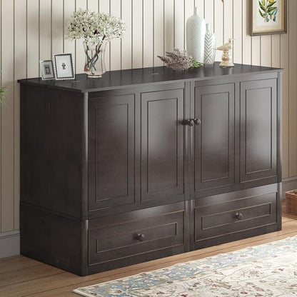Mjkone 63" Width Queen Size Murphy Bed Cabinet with USB Charging Station, Modern Murphy Cabinet Beds with Drawers, Chest Cabinets Wall Beds for Home Apartment, Dark Grey