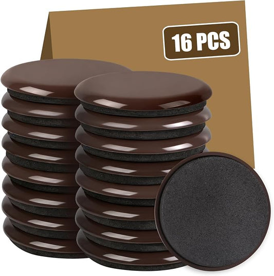 16PCS Furniture Sliders, 2 12/25" Furniture Sliders for Hardwood Floors, Reusable for Carpet, Heavy Duty Furniture Movers Sliders, Carpet, Floor Protectors (Brown)