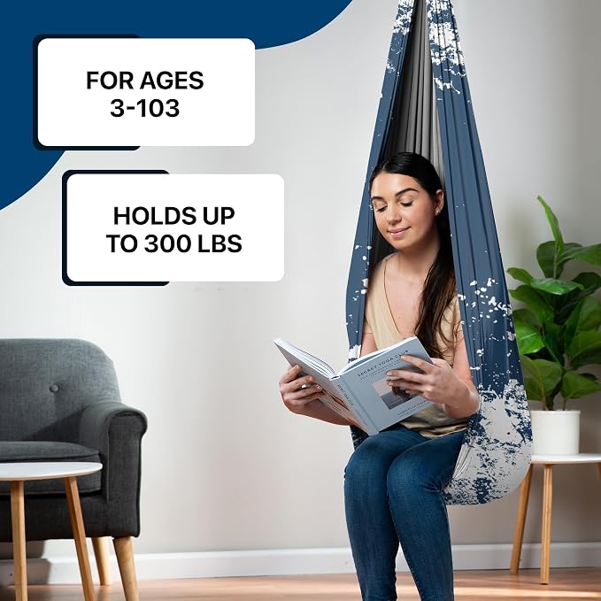 Indoor Sensory Swing for Kids or Outdoor – Holds 300lbs, Double-Layer, & 360° Swivel, Calming Compression Therapy Swing Hammock for Kids & Adults with All Hardware – Sensory-Motor Toys & Gifts