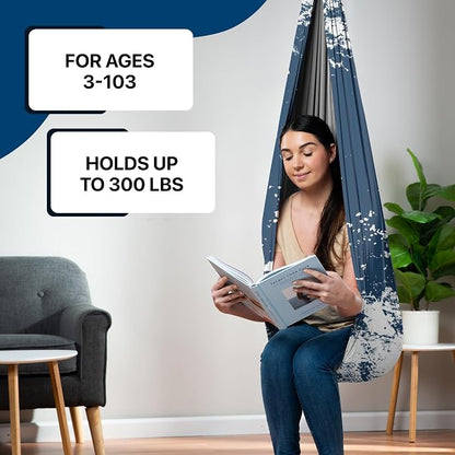 Indoor Sensory Swing for Kids or Outdoor – Holds 300lbs, Double-Layer, & 360° Swivel, Calming Compression Therapy Swing Hammock for Kids & Adults with All Hardware – Sensory-Motor Toys & Gifts