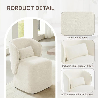 KISLOT Upholstered Dining Chairs with Wheels, Easy Assembly Stain Resistant Fabric Modern Barrel Armchair with Lumbar Cushion, Dining Room Chairs for Kitchen Living Room Bedroom, Beige, Set of 1