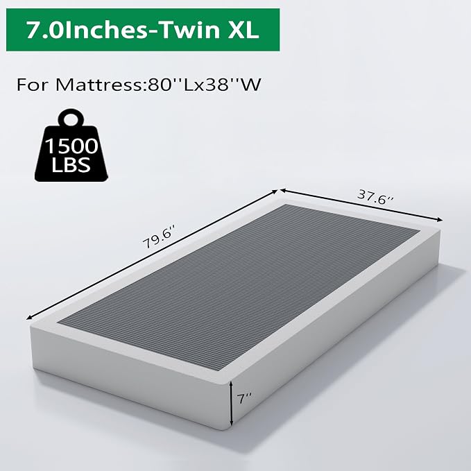 ALDRICH 7 Inch Heavy Duty Metal Box Spring Mattress Foundation 1500lbs Max Weight Capacity/Non-Slip/No Noise/Easy Assembly/Easy Clean Cover,Twin XL