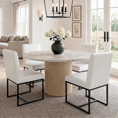 HNY Modern Dining Chairs Set of 4, Upholstered Leather Dining Room Chairs with Ergonomic Back & Metal Frame for Home, Kitchen, Apartment, White