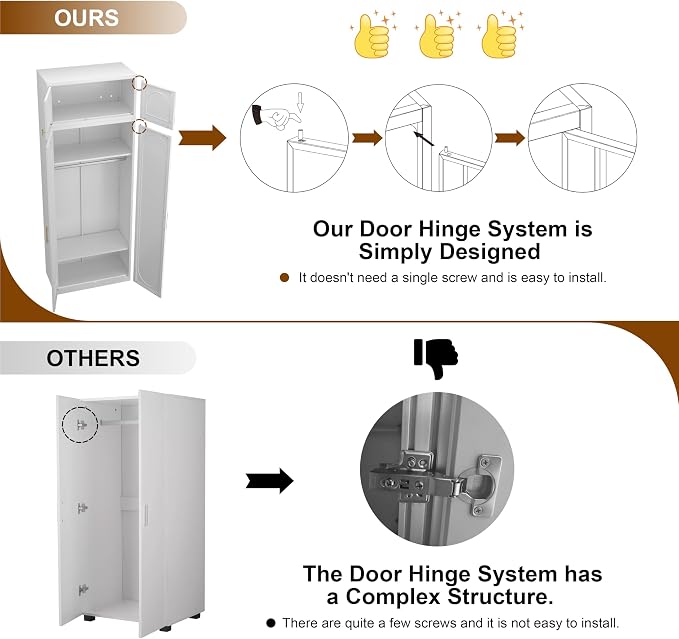 UNICOLY 86" Armoire Wardrobe Closet, 71'' Metal Closet with 15" Cabinets, Wardrobe Cabinet with Hanging Rod, for Bedroom School, Employee, Gym, Armarios De Ropa para DormitorioAssembly Required, White