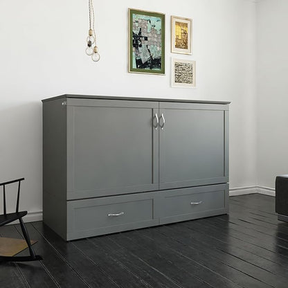 AFI Hamilton Queen Murphy Bed Chest with Mattress, Storage, and Built-in Charger in Grey