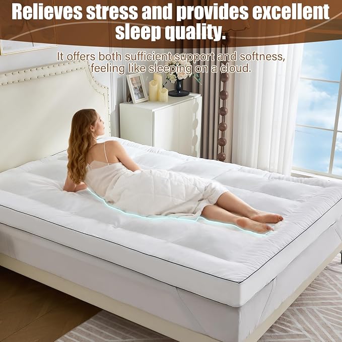 4 Inch Memory Foam Mattress Topper Queen Size for Back Pain Relief, Extra Soft Pillow Top Mattress Topper, 2000GSM Fluffy Shredded Memory Foam Filled, 80 * 60 * 4in