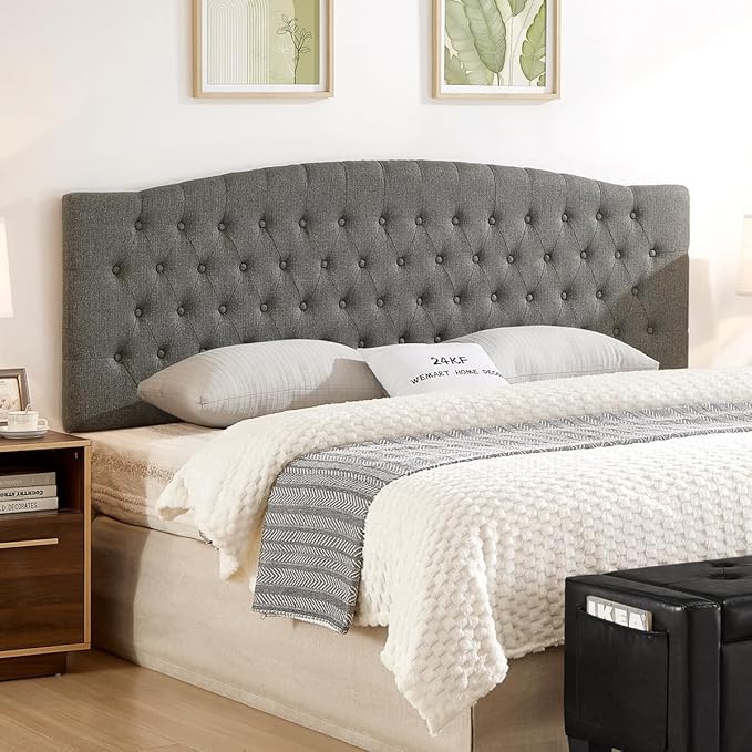 24KF Upholstered Tufted Button Linen Wall Mounted Headboard,Comfortable Fashional Headboard King/CA King Size, 6055-K-Granite