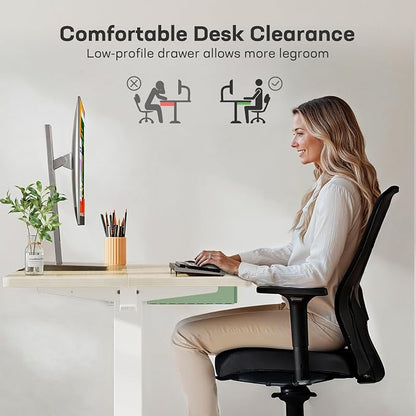 Marsail 48x24 Electric Standing Desk with Drawer, Computer Desk, Sit Stand Office Table with Storage & Hooks & Cable Management, Ergonomic Height Adjustable Table for Home Office, Maple