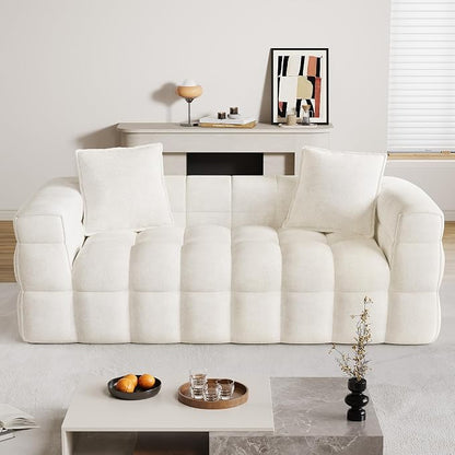66.5" Loveseat Boneless Couch,Comfy Cloud Sectional Sofa with Deep Seat,Modern Upholstered Chenille Love Seat Sofa, Small Couches for Living Room, No Assembly Required Tufted Sofas, Beige White