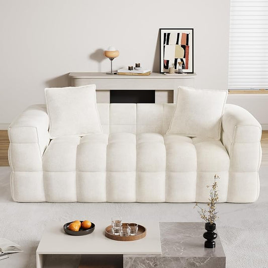 66.5" Loveseat Boneless Couch,Comfy Cloud Sectional Sofa with Deep Seat,Modern Upholstered Chenille Love Seat Sofa, Small Couches for Living Room, No Assembly Required Tufted Sofas, Beige White