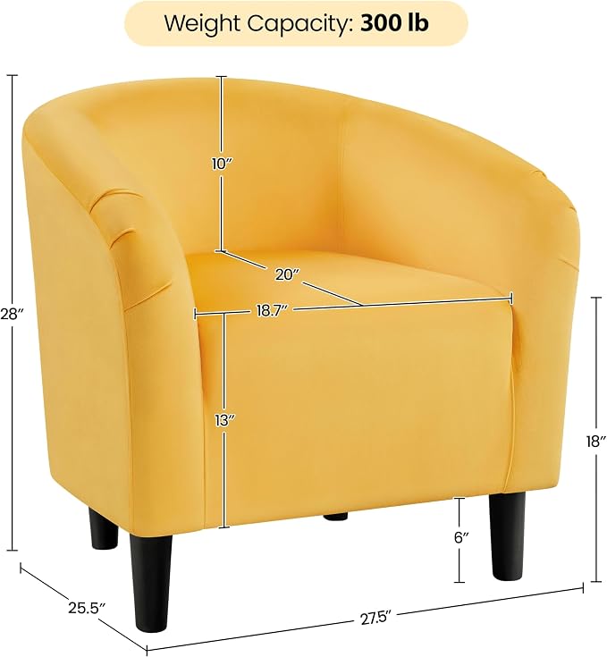 Topeakmart Accent Chair, Club Arm Chair with Velvet Upholstery and Sturdy Legs, for Bedroom/Living Room/Home Bar, 2PCS, Yellow