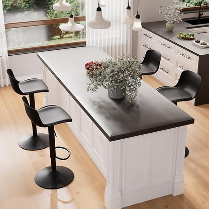 Kidol & Shellder Bar Stools Set of 4 Adjustable Swivel Counter Height Stools, Modern PU Leather Upholstered with Back Solid Color Barstools for Kitchen Island Black