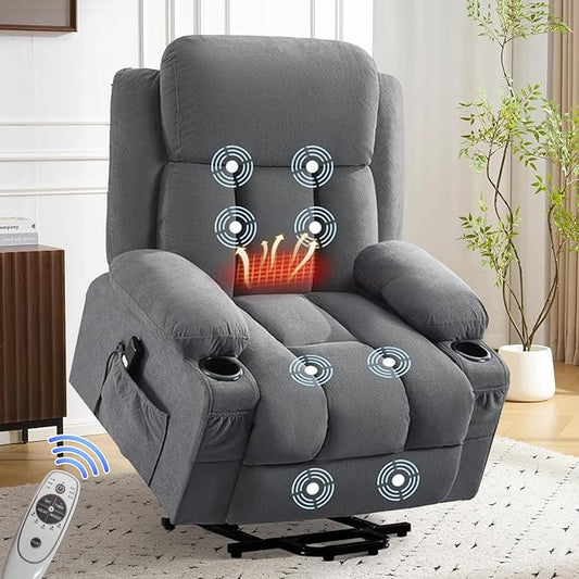 MAHOMICO Power Lift Recliner Chair for Elderly with Vibration Massage and Lumbar Heating Electric Oversized Single Sofa with Cup Holder and USB Charge Port for Living Room