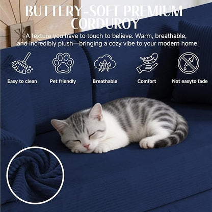 79'' Convertible Sofa Bed, 6 in 1 Folding Floor Futon Couch Sleeper with Fixed Frame, Corduroy Modular Sofa Bed with Removable Armrests & Pillows, No Assembly for Living Room Bedroom (Navy Blue)