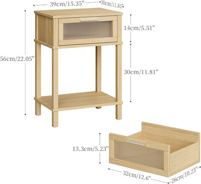 Nightstand Wooden Bedside Table with Drawer Natural Wood Night Stands Modern Style Small End Table Side Table with Storage Shelf for Bedroom Living Room MLBZ10YEV