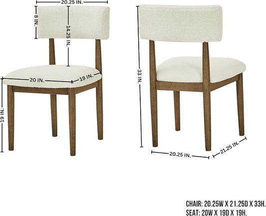Roundhill Furniture Ellis Boucle Upholstered Dining Chairs, Set of 2, White/Natural Oak