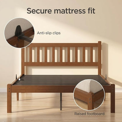 Askeld Bamboo King Bed Frame with Headboard, 14 Inch High Wood Platform Bed No Box Spring Needed, Modern Minimalist Heavy Duty Bedframe, Easy Assembly, Noise Free, Walnut Color